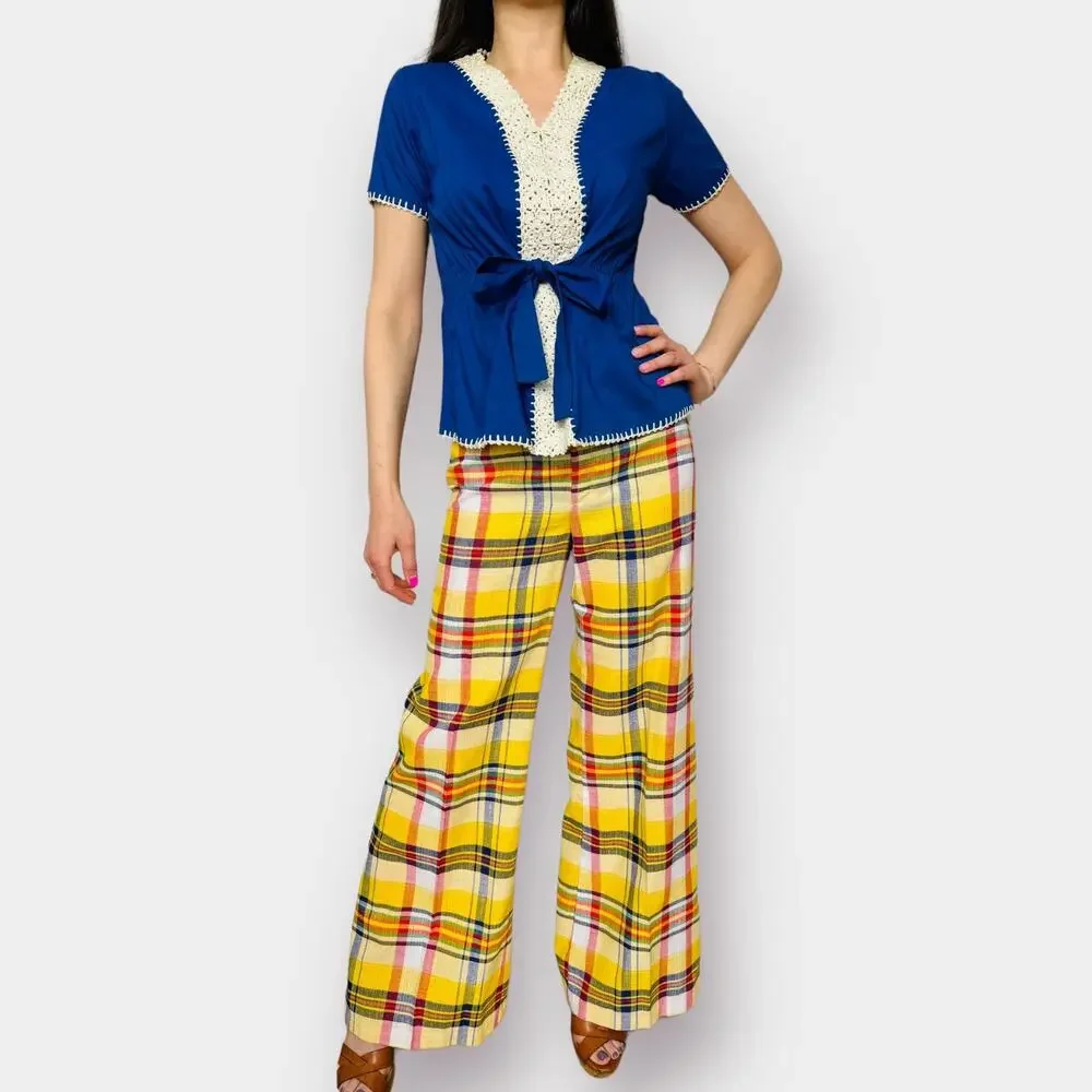 70s Yellow Plaid‎ Bell Bottoms - Picture 9 of 11